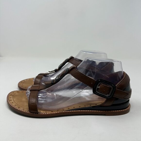 Cole Haan Capri T-Strap Sandals Size 9B Dark Amber Brown Leather - Picture 6 of 13